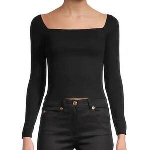 Avec Les Filles ribbed knit square neck long sleeve cropped top